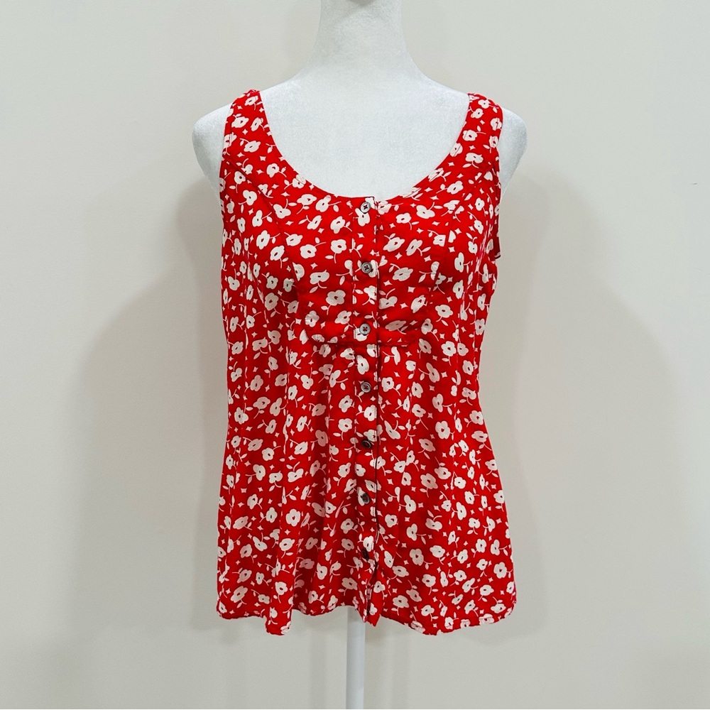 Mauve | Anthropologie Red and White Ditzy Floral Print Tank Top, Size 0